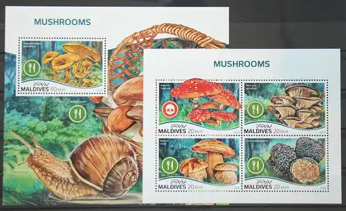 Malediven aus Jahrgang 2018 postfrisch Kleinbogen und Block / Pilze #GG156