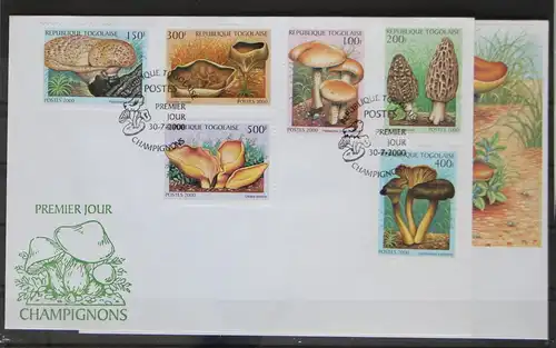 Togo 3050-3056 und Block 454 gestempelt als FDC / Pilze #GG251