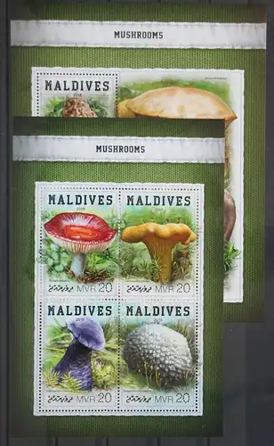 Malediven 7203-7206 und Block 1106 postfrisch Kleinbogen / Pilze #GG152