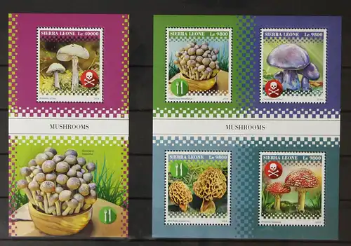 Sierra Leone 10414-10417 und Block 1589 postfrisch Kleinbogen / Pilz #GH484