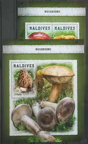 Malediven aus Jahrgang 2018 postfrisch Kleinbogen und Block / Pilze #GG155