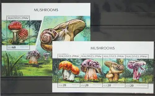 Malediven aus Jahrgang 2018 postfrisch Kleinbogen und Block / Pilze #GG159
