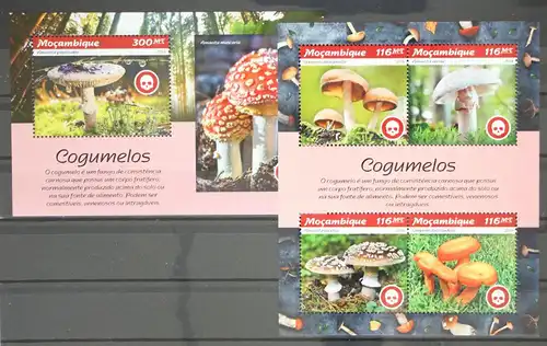 Mosambik aus Jahrgang 2019 postfrisch Kleinbogen und Block / Pilze #GG182