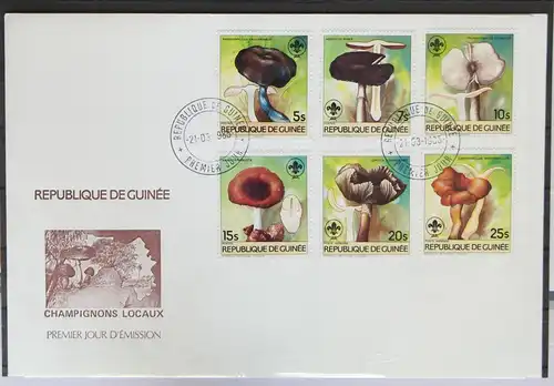 Guinea 1019-1024 und Block 128 gestempelt als FDC / Pilze #GG454