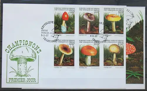 Benin 989-994 und Block 35 gestempelt als FDC / Pilze #GG468