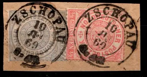 Norddeutscher Bund 17 und 15 gestempelt Zschopau auf Briefstück #GU828