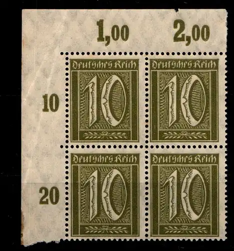 Deutsches Reich 159POR postfrisch 4er Block Eckrand oben links #GS727