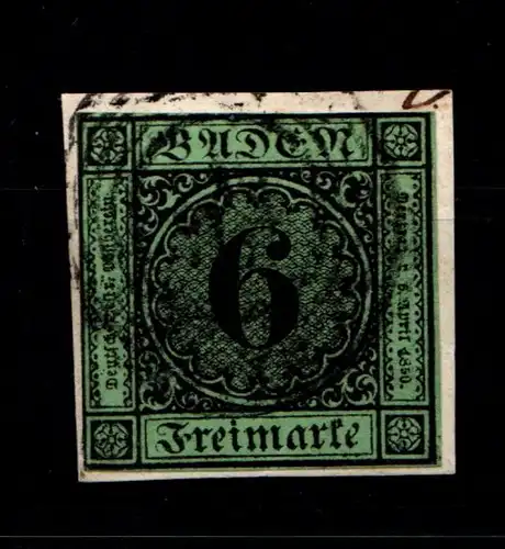 Baden 3 gestempelt auf Briefstück, Lupenschnitt #GT740