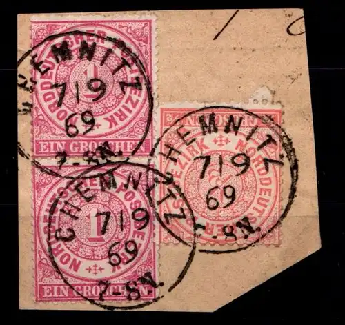 Norddeutscher Bund 16 (2x) und 15 gestempelt auf Briefstück #GU826