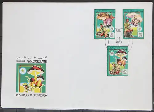 Mauretanien 987-988 und 991 und Block 74 gestempelt als FDC / Pilze #GG538