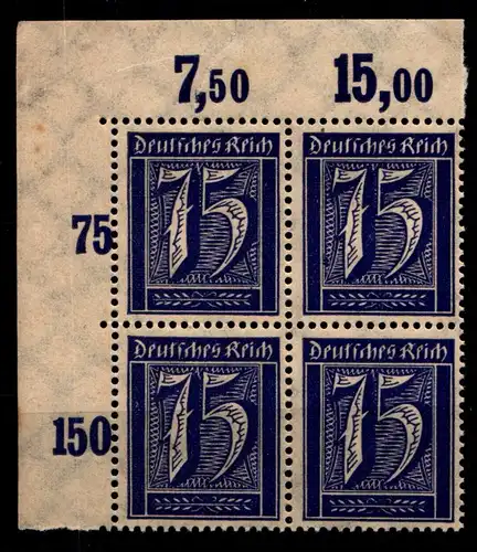 Deutsches Reich 185POR postfrisch 4er Block Eckrand oben links #GS756