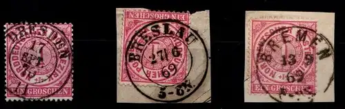 Norddeutscher Bund 16 (3x) gestempelt Stempellot Breslau u.a. #GU799