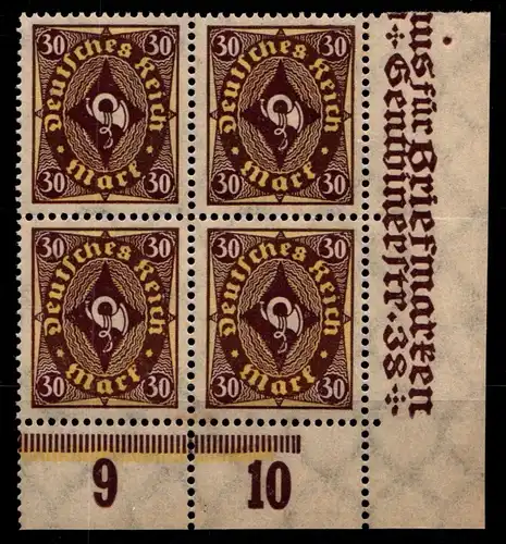 Deutsches Reich 208 postfrisch 4er Block vom Eckrand unten rechts #GS821