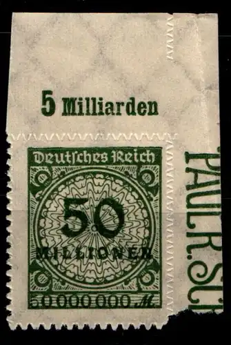 Deutsches Reich 321 BPaOR postfrisch Platte A vom Eckrand #GS671