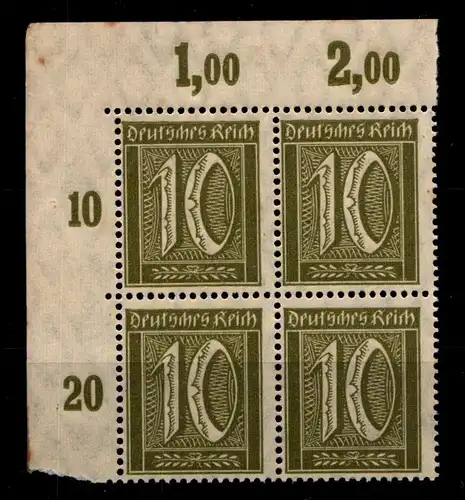 Deutsches Reich 159POR postfrisch 4er Block Eckrand oben links #GS726