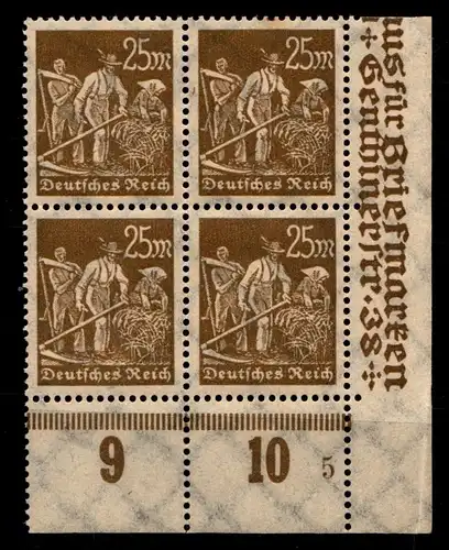 Deutsches Reich 242 postfrisch 4er Block vom Eckrand unten rechts #GX457