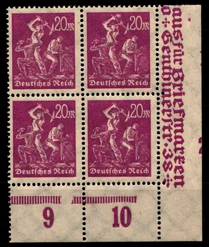 Deutsches Reich 241 postfrisch 4er Block vom Eckrand unten rechts #GX461
