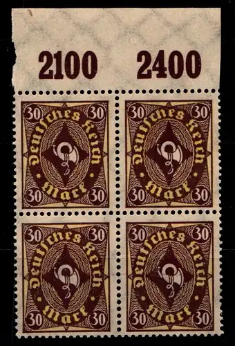 Deutsches Reich 208POR postfrisch 4er Block vom Oberrand #GS787