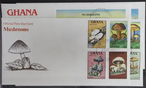 Ghana 1287-1294 und Block 145 und 146 gestempelt als FDC / Pilze #GG795