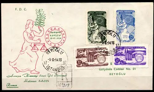 Türkei 1391-1394 gestempelt auf Ersttagsbrief FDC Cept Vorläufer #GZ641