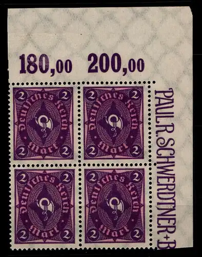 Deutsches Reich 191P OR postfrisch 4er Block vom Eckrand #GX961