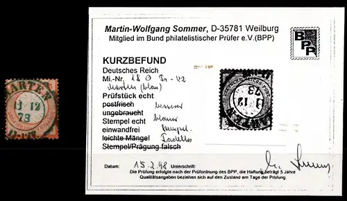 Deutsches Reich 18 gestempelt Kurzbefund Sommer BPP #HG571