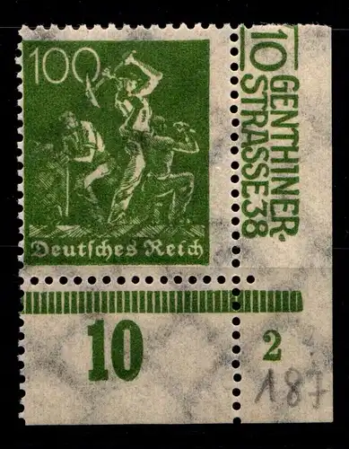 Deutsches Reich 187a postfrisch vom Eckrand, geprüft Infla Berlin #GX943