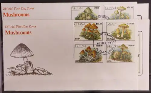 Ghana 1449-1456 und Block 164 und 165 gestempelt als FDC / Pilze #GG796
