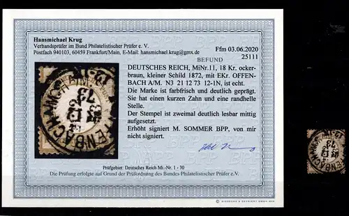 Deutsches Reich 11 gestempelt Mängel, Befund Krug BPP #HG602
