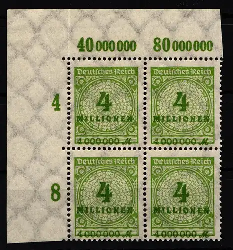 Deutsches Reich 316P OR postfrisch 4er Block vom Eckrand, gefaltet #HA790