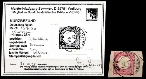 Deutsches Reich 19 gestempelt Kurzbefund Sommer BPP #HG572