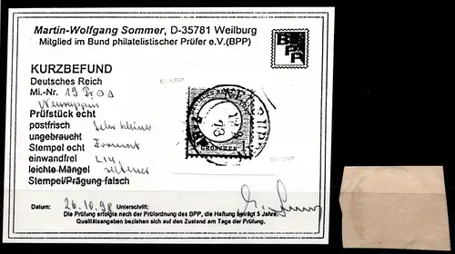 Deutsches Reich 19 gestempelt Kurzbefund Sommer BPP #HG572
