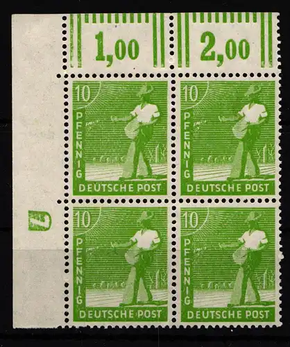 Alliierte Besetzung 946W OR, DZ 7 postfrisch 4er Block vom Eckrand #HH692