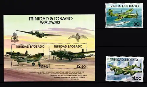 Trinidad und Tobago 626 und 627 und Block 42 postfrisch Flugzeuge #GY276