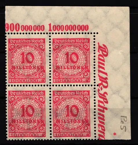 Deutsches Reich 318 postfrisch 4er Block, Platte A vom Eckrand, Pe5 #HA800