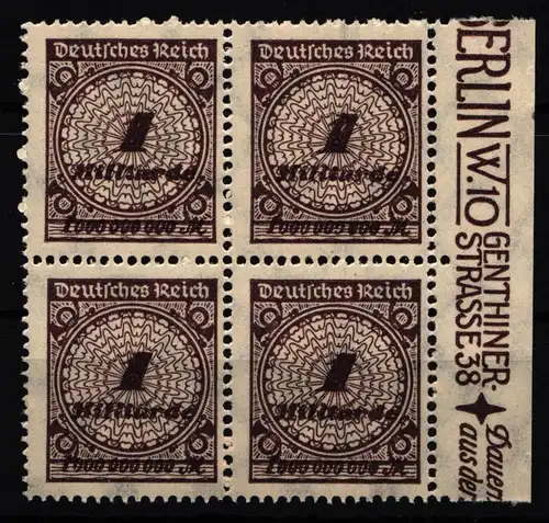 Deutsches Reich 325 postfrisch 4er Block,, Feldmerkmale Pe3, Pe6 #HA843