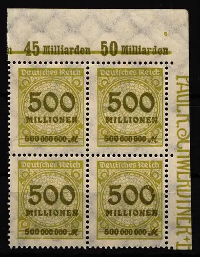 Deutsches Reich 324P OR postfrisch Platte C, 4er Block vom Eckrand, Pe5 #HA835