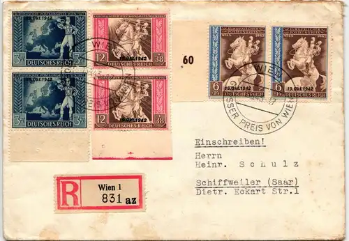 Deutsches Reich 823-825 (je 2x) auf Brief als Mischfrankatur portogerecht #BD268