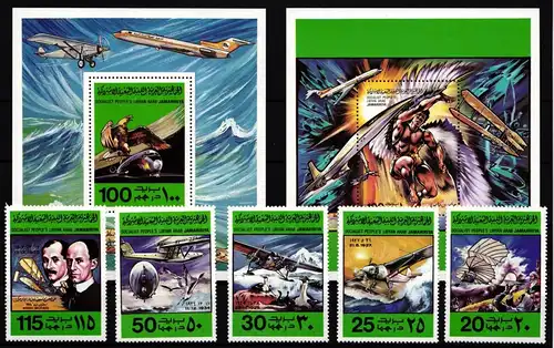 Libyen 682-686 und Block 36 und 37 postfrisch Flugzeuge #GY172