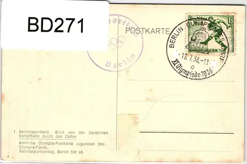 Deutsches Reich 611 auf Postkarte Olympiakarte #BD271