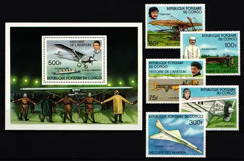 Kongo (Brazzaville) 593-597 und Block 12 postfrisch Flugzeuge #GY232