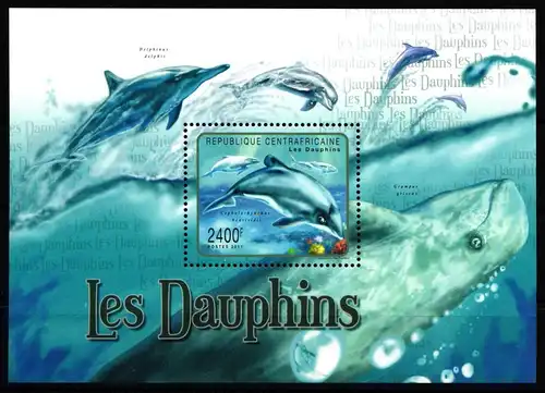 Zentralafrikanische Republik Block 724 mit 3070 postfrisch Tiere Delphine #GW498