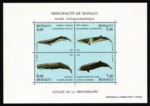 Monaco Block 62 mit 2169-2172 postfrisch Tiere Wale #HD754