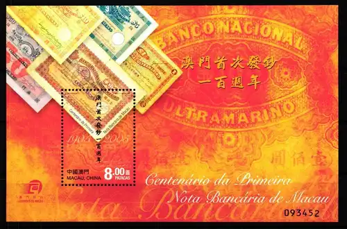 Macau Block 137 postfrisch Wirtschaft #GY504