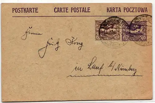 Oberschlesien P4, 19 als Ganzsache Königshütte Oberschlesien nach Lauf #BD212