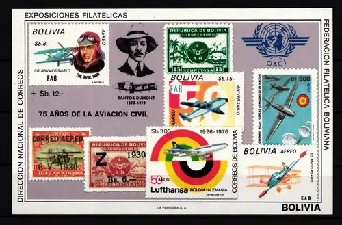 Bolivien Block 82 postfrisch Flugzeug #GY261