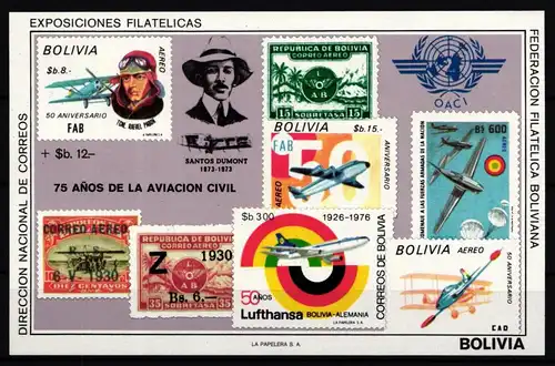 Bolivien Block 82 postfrisch Flugzeug #GY261