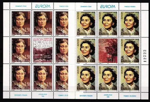 Jugoslawien 2777 und 2778 postfrisch Kleinbogensatz / CEPT #GY176