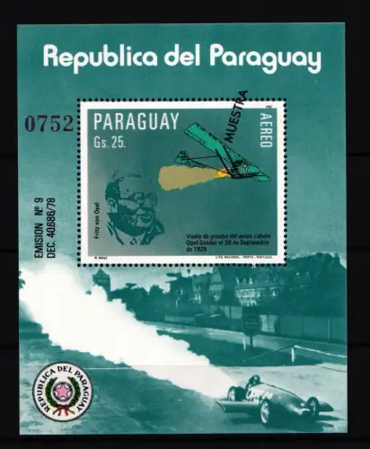 Paraguay Block 384 postfrisch Flugzeuge / mit Aufdruck MUESTRA #GY219