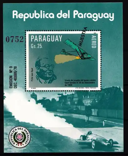 Paraguay Block 384 postfrisch Flugzeuge / mit Aufdruck MUESTRA #GY219